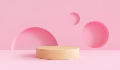 3D podium render vector of pink geometric background or texture. Bright paste Stock Illustration