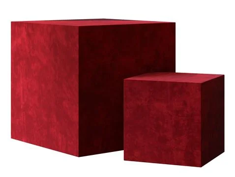 This 3D podium set features two red geometric shapes designed for showcasing  Stock Photos