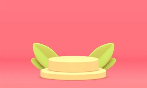3d podium spring level cylinder foundation leaves foliage decor element for p Stock Illustration