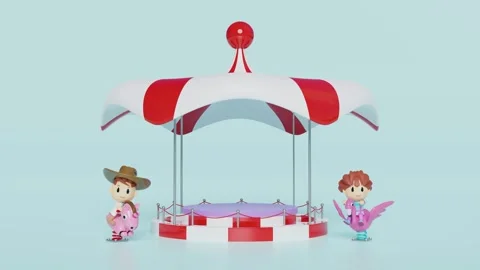 3d podium stage empty with unicorn spring rider isolated on blue background.. Stock Footage 274927010