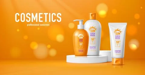 3D podium stage with sunscreen cream cosmetics Illustrazione stock