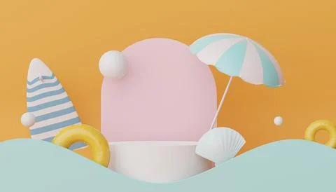 3d podium stand for product presentation with summer concept. Pedestal plat.. Stock Illustration