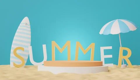 3d podium stand for product presentation with summer concept. Pedestal plat.. Stock Illustration