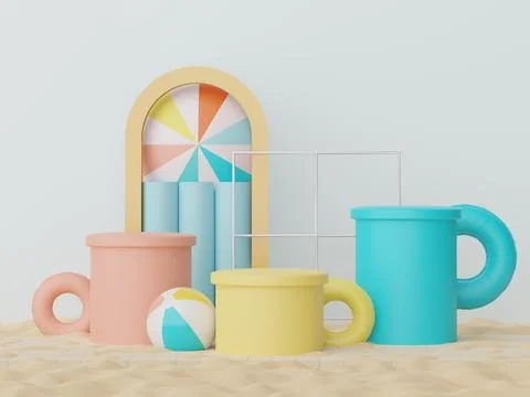 3d podium stand for product presentation with summer concept. Pedestal plat.. Stock Illustration