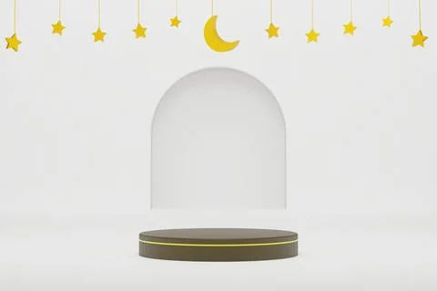 3d podium in white islamic background with stars and crescent gold color 3d 스톡 일러스트