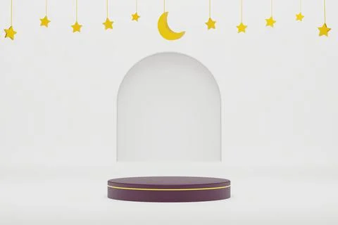3d podium in white islamic background with stars and crescent gold color 3d 스톡 일러스트