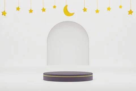 3d podium in white islamic background with stars and crescent gold color 3d 스톡 일러스트