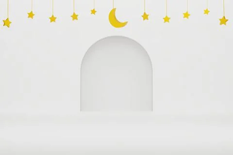 3d podium in white islamic background with stars and crescent gold color 3d 스톡 일러스트