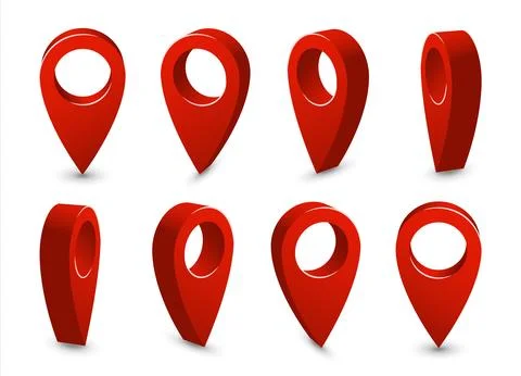 3D pointer location map pin set. Travel destination place symbol collection. Stock Illustration