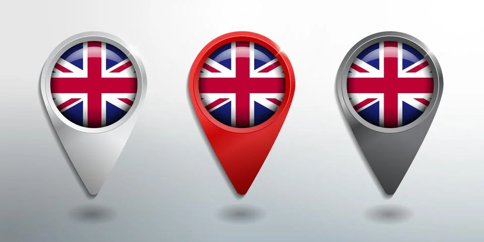 3D Pointer, Tag and Location Marker with Round Flag Nation of United Kingdom Stock Illustration