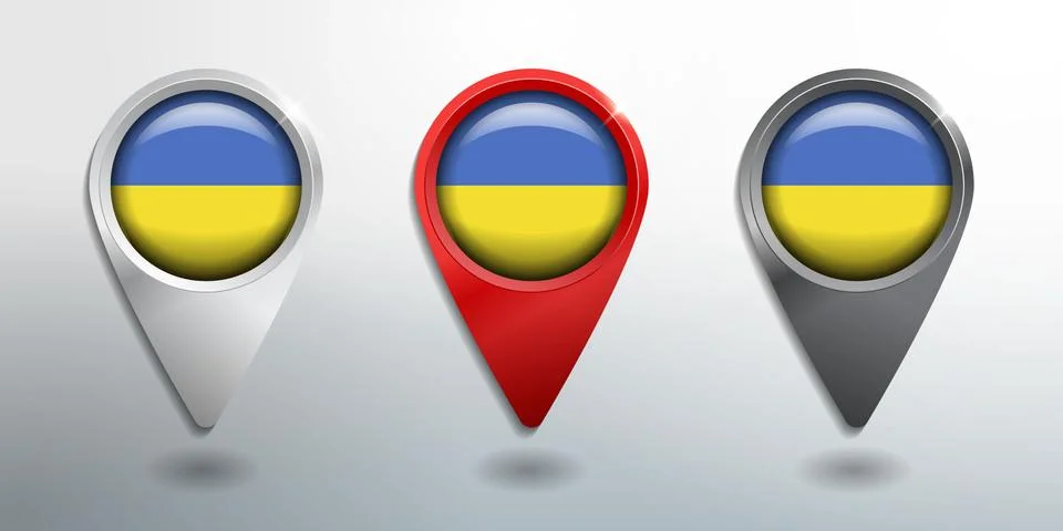 3D Pointer, Tag and Location Marker with Round Flag Nation of Ukraine Stock Illustration