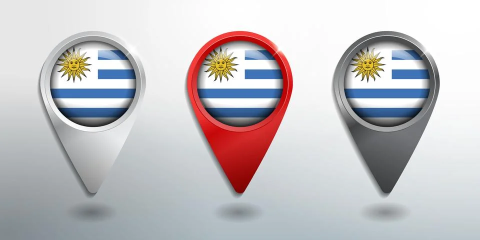 3D Pointer, Tag and Location Marker with Round Flag Nation of Uruguay Stock Illustration