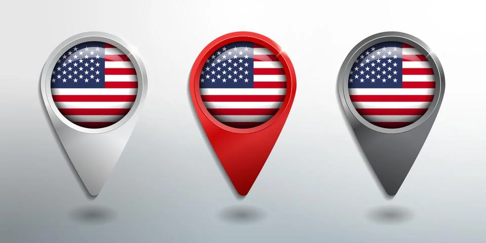 3D Pointer, Tag and Location Marker with Round Flag Nation of USA Stock Illustration