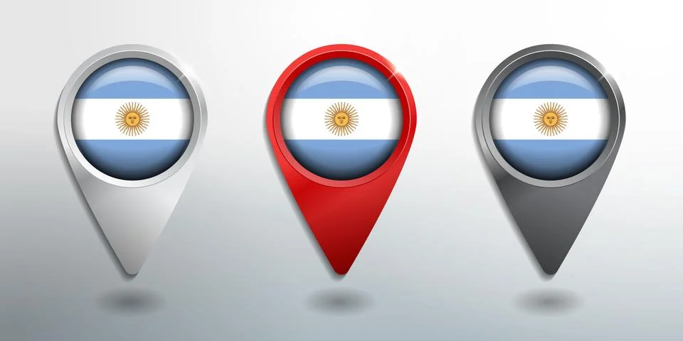 3D Pointer, Tag and Location Marker with Round Flag Nation of Argentina Stock Illustration