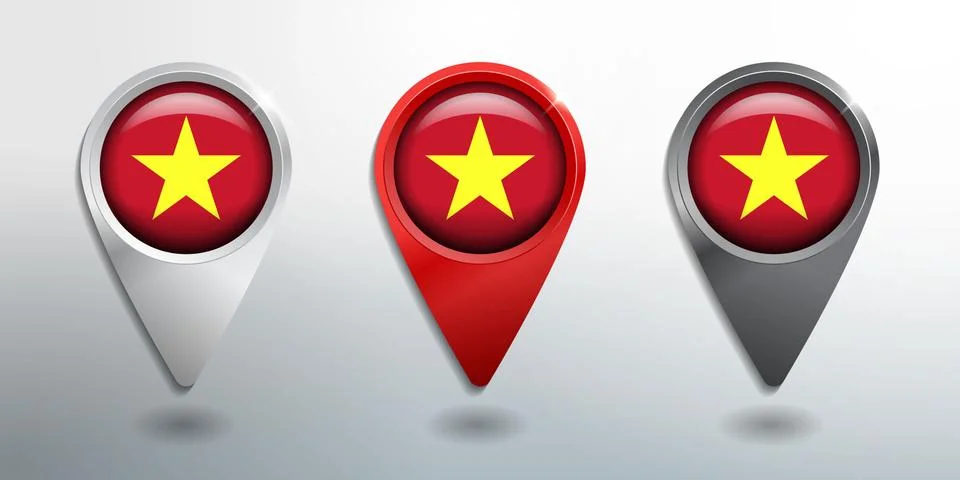 3D Pointer, Tag and Location Marker with Round Flag Nation of Vietnam Stock Illustration
