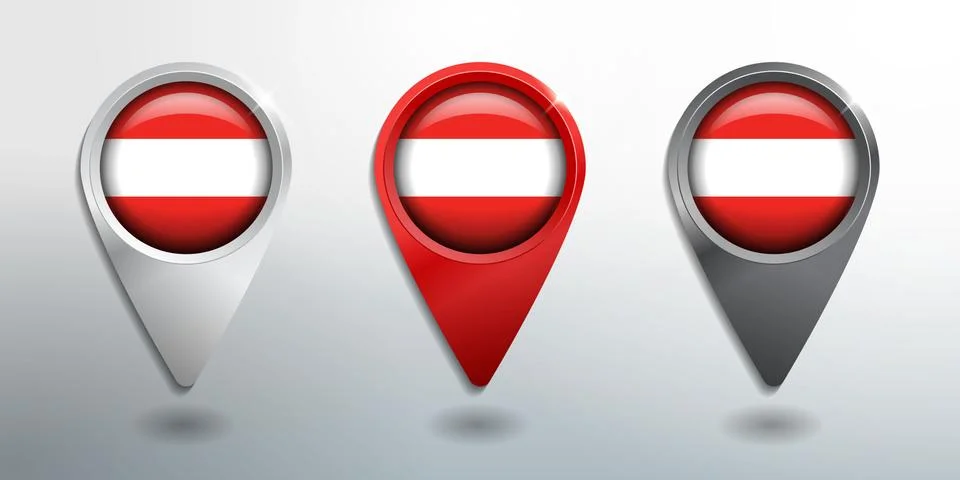 3D Pointer, Tag and Location Marker with Round Flag Nation of Austria Stock Illustration