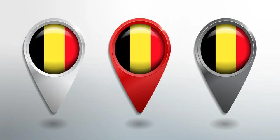 3D Pointer, Tag and Location Marker with Round Flag Nation of Belgium Stock Illustration