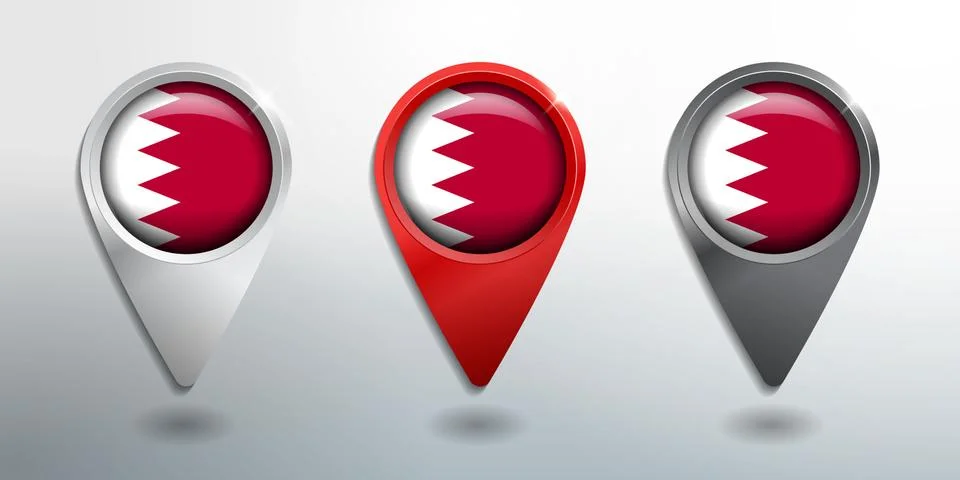 3D Pointer, Tag and Location Marker with Round Flag Nation of Bahrain Stock Illustration