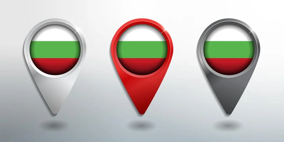 3D Pointer, Tag and Location Marker with Round Flag Nation of Bulgaria Stock Illustration