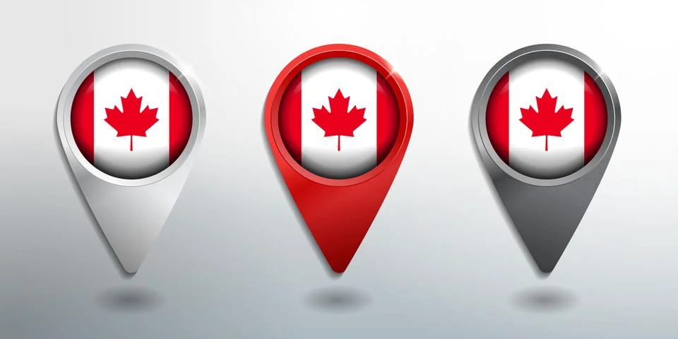 3D Pointer, Tag and Location Marker with Round Flag Nation of Canada Stock Illustration