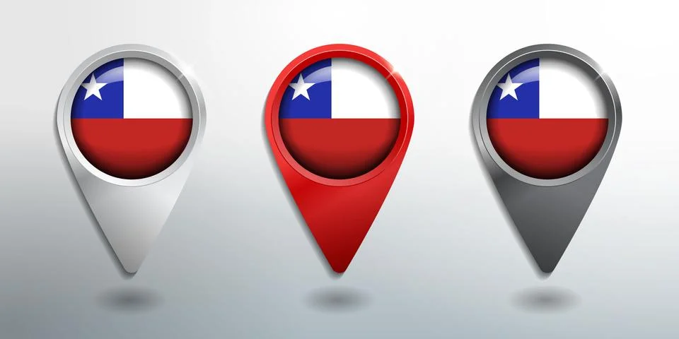 3D Pointer, Tag and Location Marker with Round Flag Nation of Chile Stock Illustration