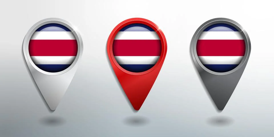 3D Pointer, Tag and Location Marker with Round Flag Nation of Costa Rica Illustrazione stock