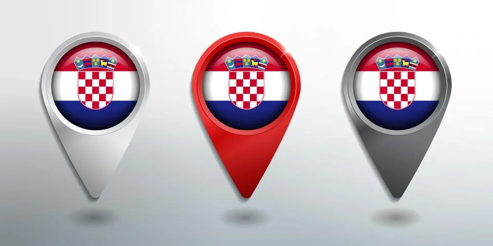 3D Pointer, Tag and Location Marker with Round Flag Nation of Croatia Stock Illustration