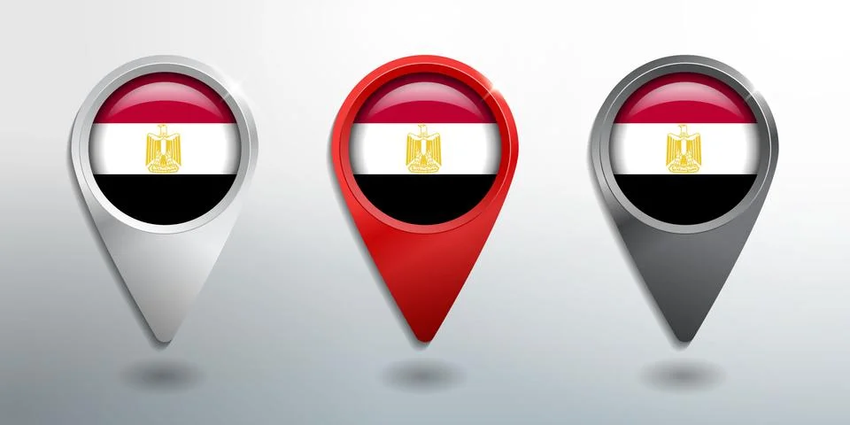 3D Pointer, Tag and Location Marker with Round Flag Nation of Egypt Stock Illustration
