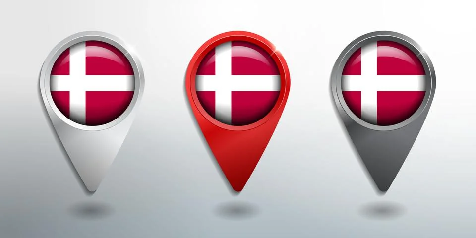 3D Pointer, Tag and Location Marker with Round Flag Nation of Denmark Stock Illustration