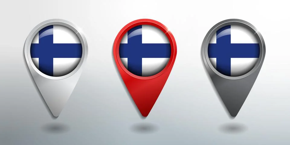 3D Pointer, Tag and Location Marker with Round Flag Nation of Finland Stock Illustration