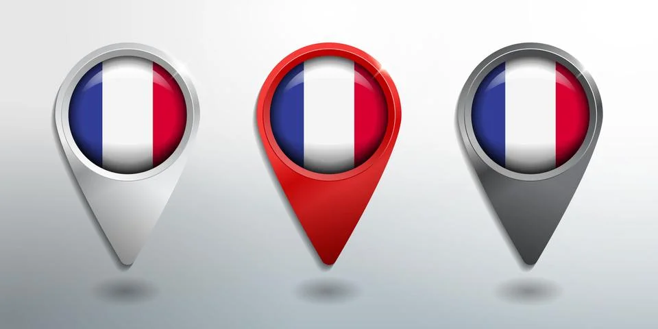 3D Pointer, Tag and Location Marker with Round Flag Nation of France Stock Illustration