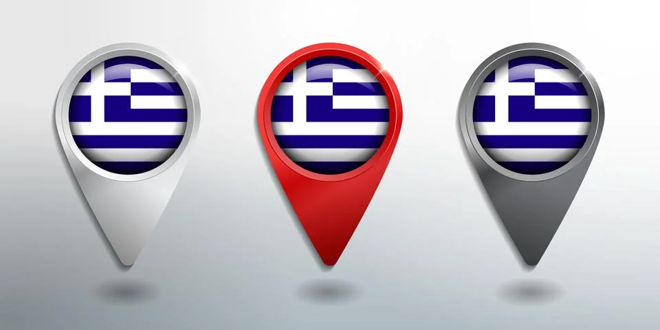 3D Pointer, Tag and Location Marker with Round Flag Nation of Greece Stock Illustration