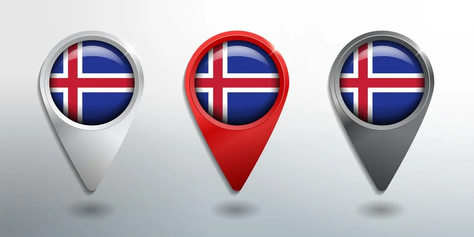 3D Pointer, Tag and Location Marker with Round Flag Nation of Iceland Stock Illustration