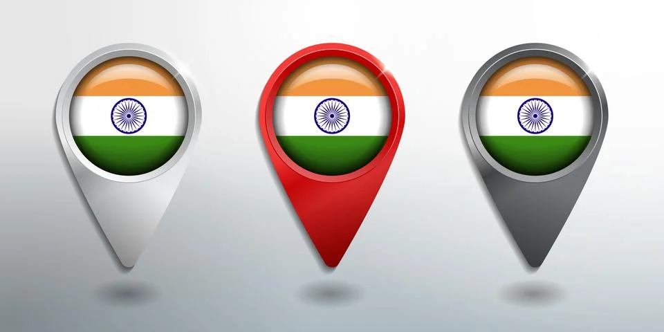 3D Pointer, Tag and Location Marker with Round Flag Nation of India Stock Illustration