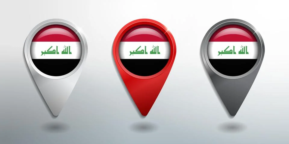 3D Pointer, Tag and Location Marker with Round Flag Nation of Iraq Stock Illustration
