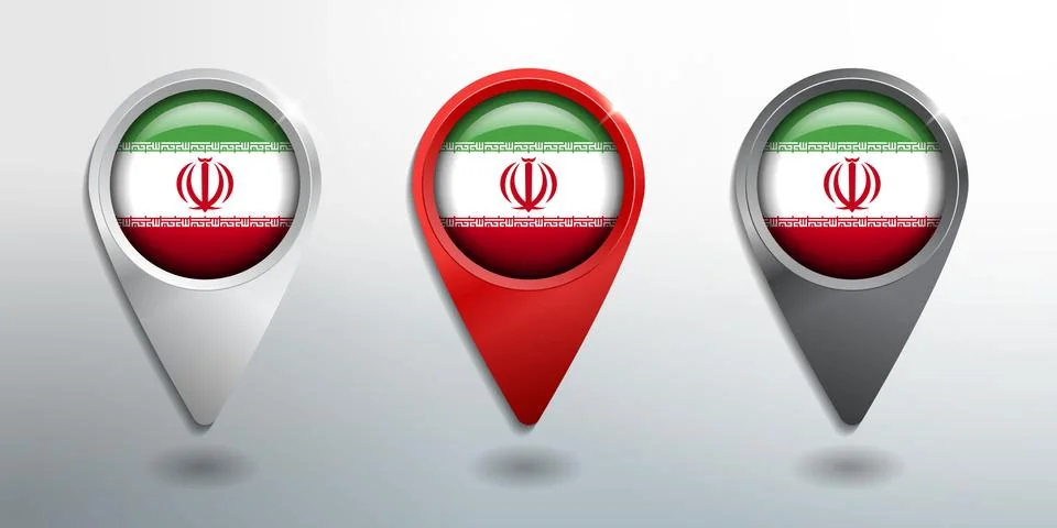 3D Pointer, Tag and Location Marker with Round Flag Nation of Iran Stock Illustration