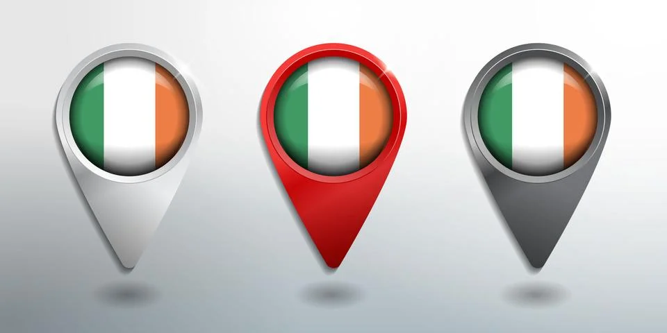 3D Pointer, Tag and Location Marker with Round Flag Nation of Ireland Stock Illustration