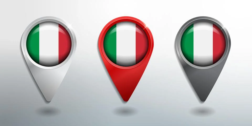 3D Pointer, Tag and Location Marker with Round Flag Nation of Italy Stock Illustration