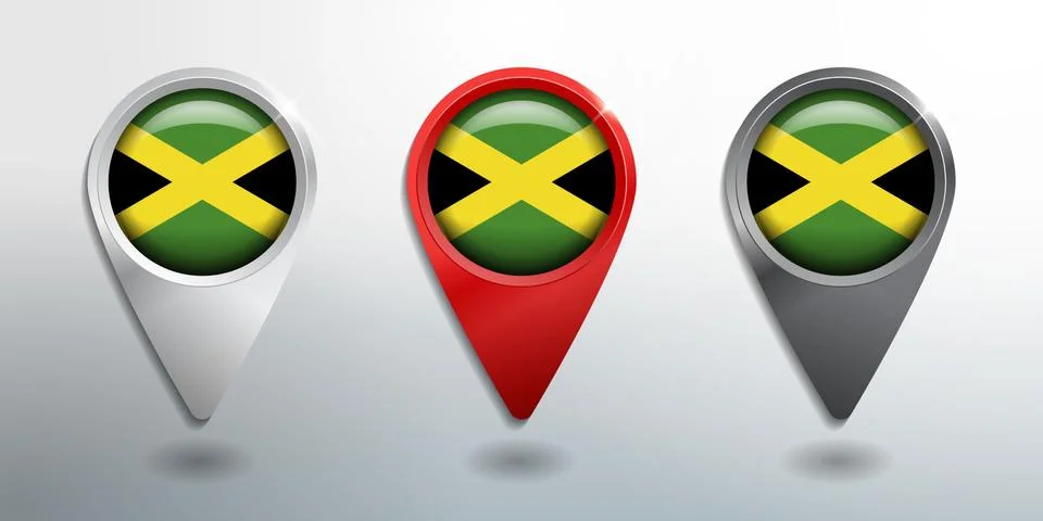 3D Pointer, Tag and Location Marker with Round Flag Nation of Jamaica Stock Illustration