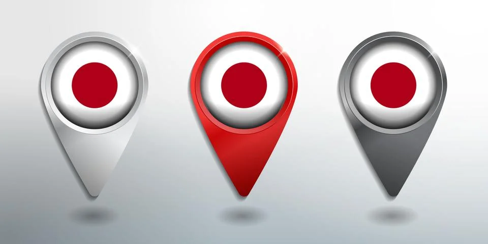 3D Pointer, Tag and Location Marker with Round Flag Nation of Japan Stock Illustration