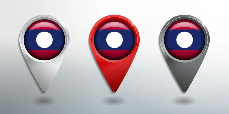3D Pointer, Tag and Location Marker with Round Flag Nation of Laos Stock Illustration