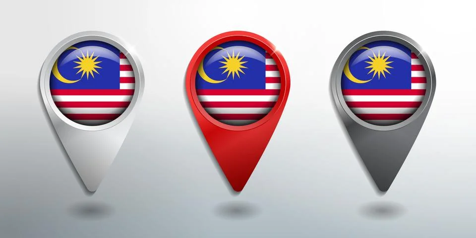 3D Pointer, Tag and Location Marker with Round Flag Nation of Malaysia Stock Illustration