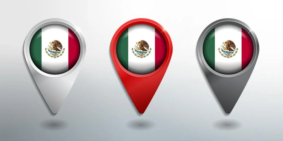 3D Pointer, Tag and Location Marker with Round Flag Nation of Mexico Stock Illustration