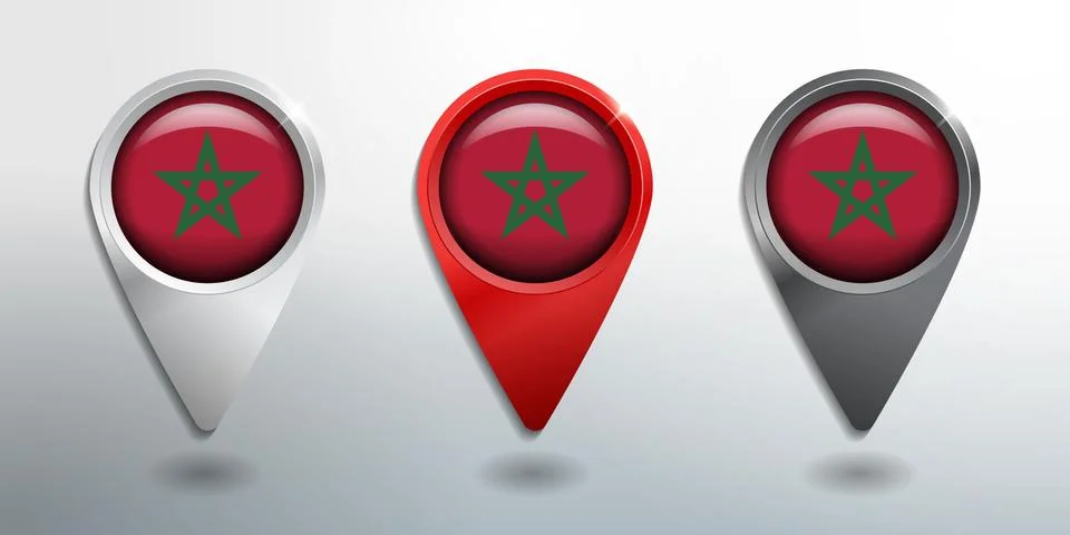 3D Pointer, Tag and Location Marker with Round Flag Nation of Morocco Stock Illustration