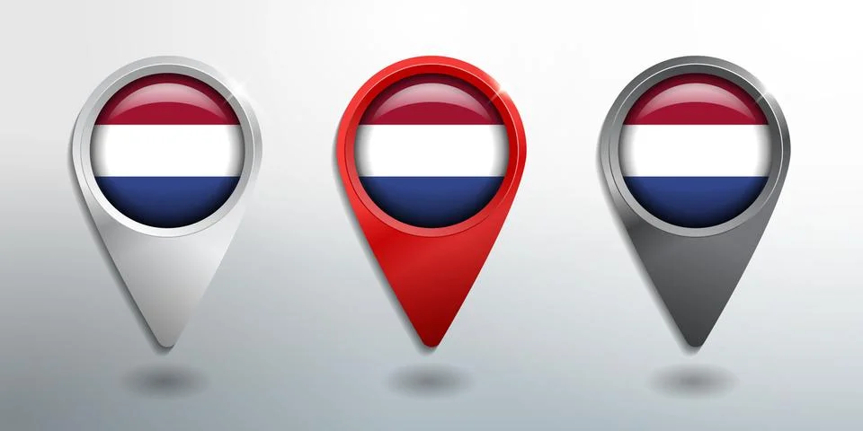 3D Pointer, Tag and Location Marker with Round Flag Nation of Netherlands Stock Illustration