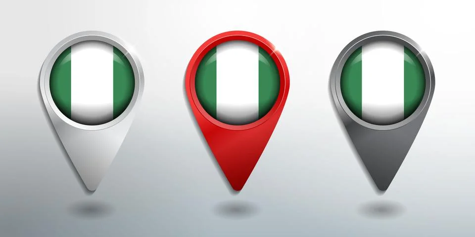 3D Pointer, Tag and Location Marker with Round Flag Nation of Nigeria Stock Illustration