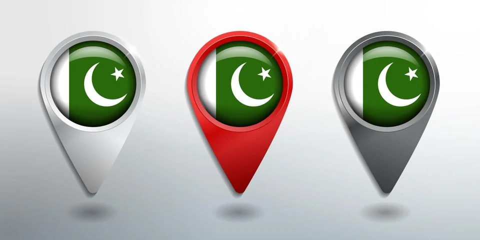 3D Pointer, Tag and Location Marker with Round Flag Nation of Pakistan Stock Illustration