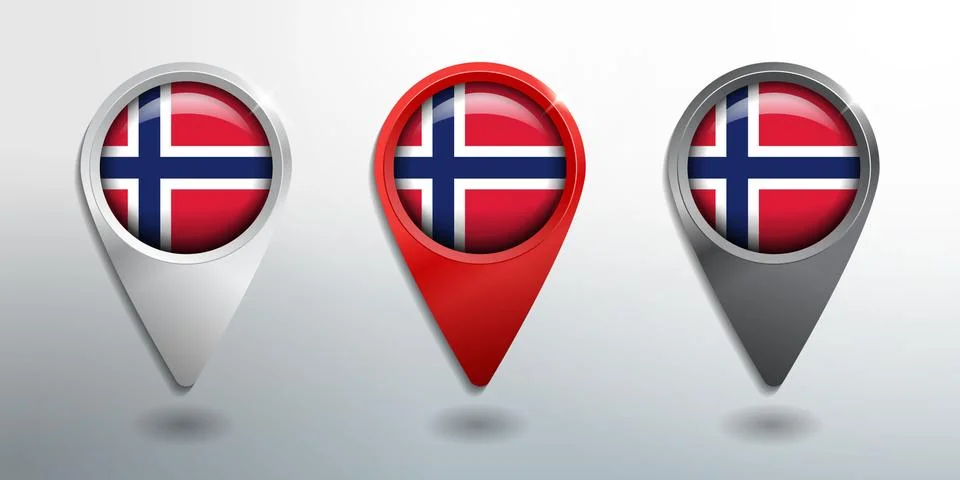 3D Pointer, Tag and Location Marker with Round Flag Nation of Norway Illustrazione stock