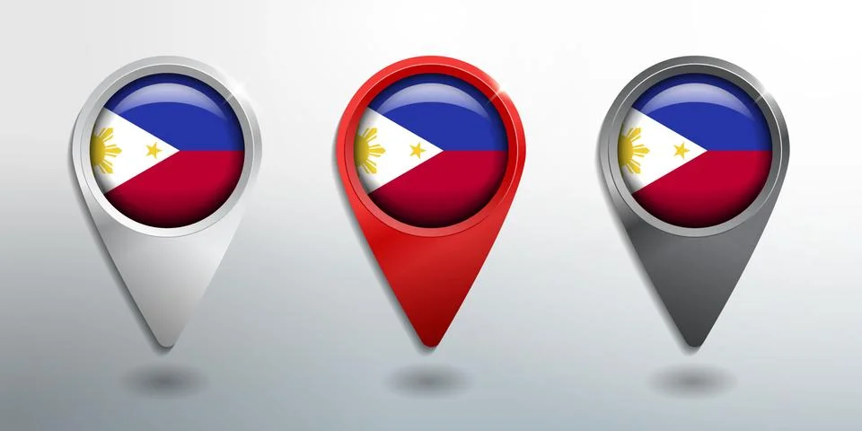 3D Pointer, Tag and Location Marker with Round Flag Nation of Philippines Stock Illustration