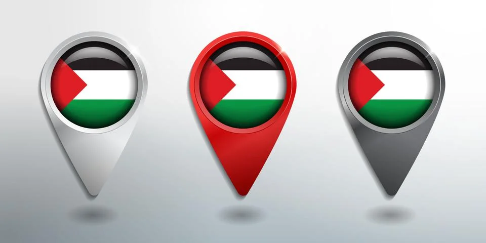 3D Pointer, Tag and Location Marker with Round Flag Nation of Palestine Stock Illustration